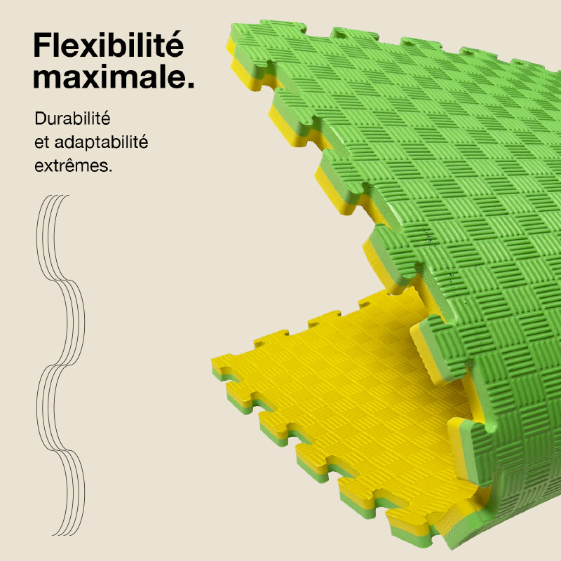 Tatami Puzzle 2,5cm 100x100cm - Surface antidérapante F, réversible Jaune/Vert | Flexibilité maximale