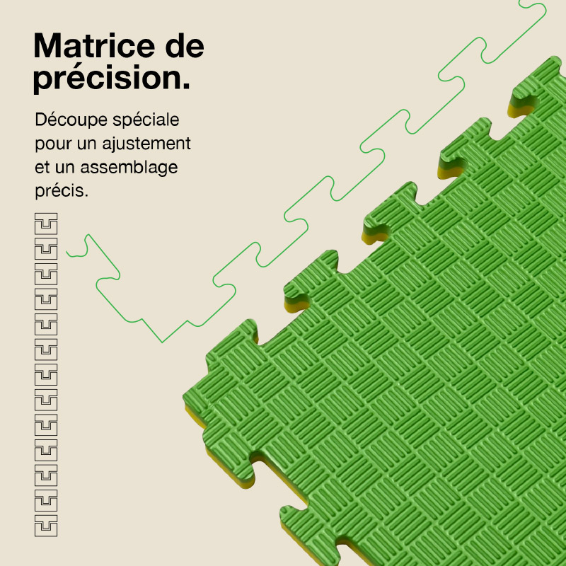 Tatami Puzzle 2,5cm 100x100cm - Surface antidérapante F, réversible Jaune/Vert | Découpe de précision