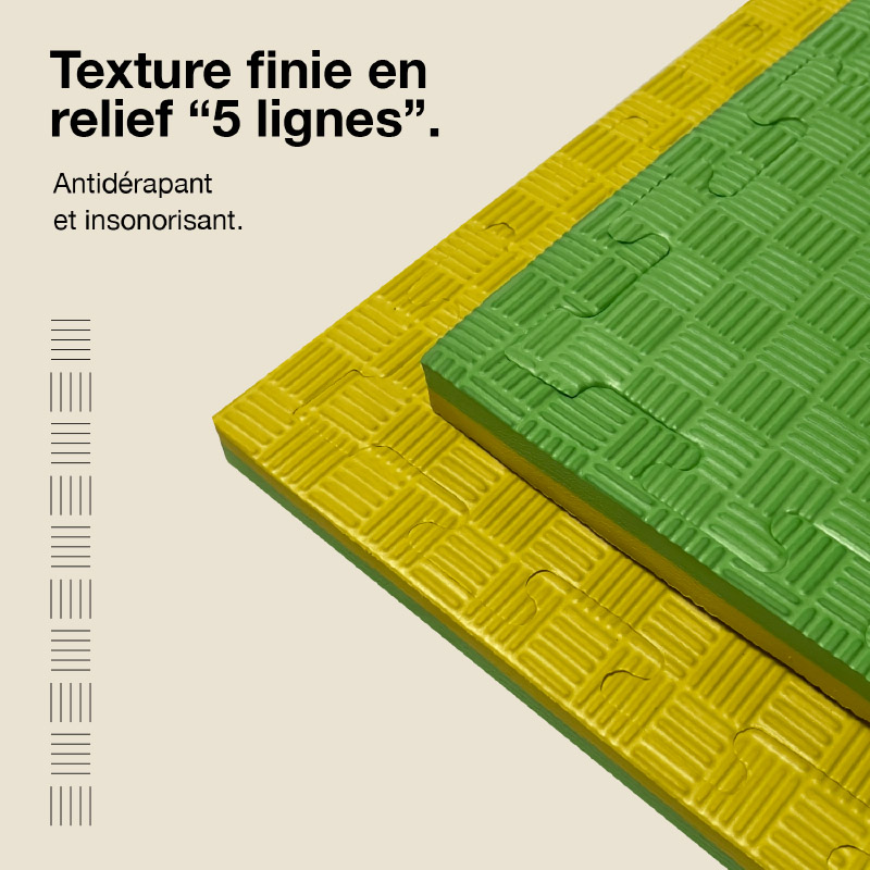 Tatami Puzzle 2,5cm 100x100cm - Surface antidérapante F, réversible Jaune/Vert | Texture antidérapante
