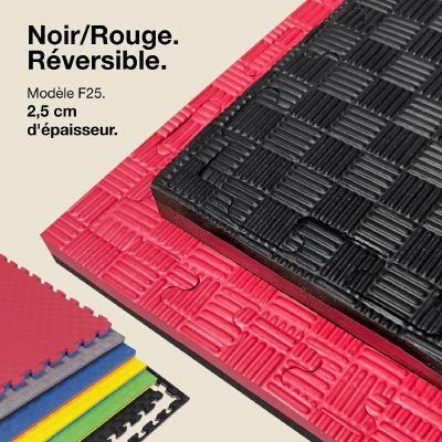 Tatami Puzzle 2,5cm 100x100cm - Surface antidérapante F, réversible Noir/Rouge | Couleur réversible