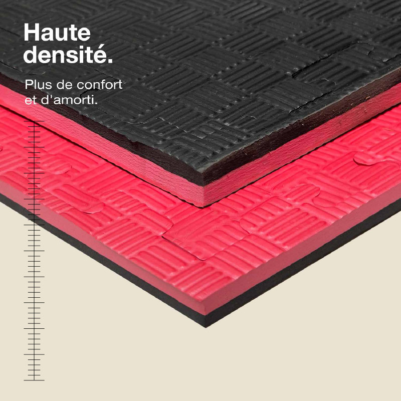 Tatami Puzzle 2,5cm 100x100cm - Surface antidérapante F, réversible Noir/Rouge | Haute Densité