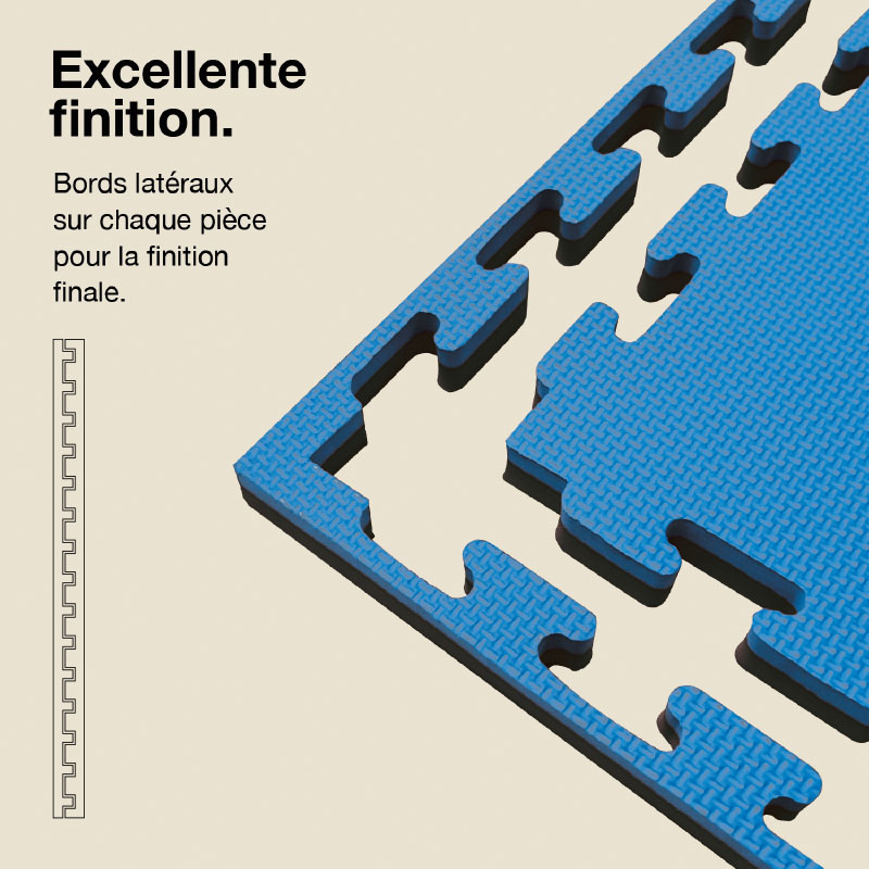 Tatami Puzzle 2,5cm 100x100cm - Surface antidérapante T, réversible Bleu/Noir | Bordures latérales