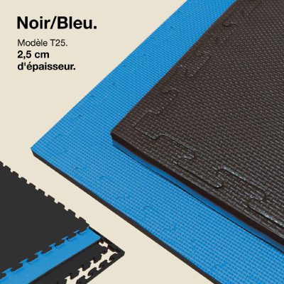 Tatami Puzzle 2,5cm 100x100cm - Surface antidérapante T, réversible Bleu/Noir | Couleur Réversible