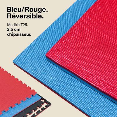 Tatami Puzzle 2,5cm 100x100cm - Surface antidérapante T, réversible Bleu/Rouge | Couleur Réversible