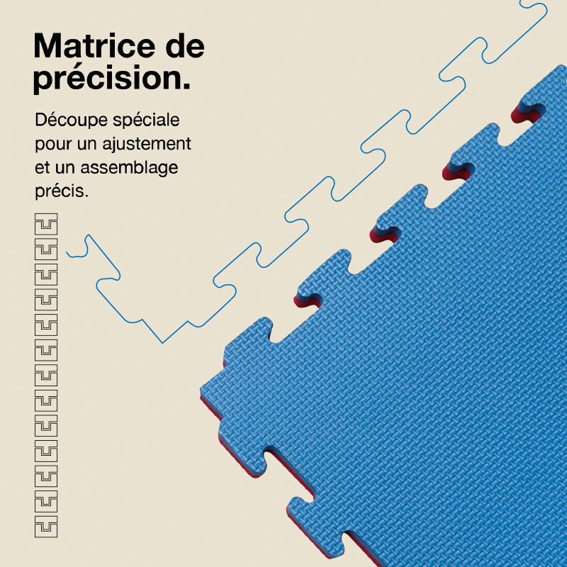 Tatami Puzzle 2,5cm 100x100cm - Surface antidérapante T, Réversible Bleu/Rouge | Découpe de précision
