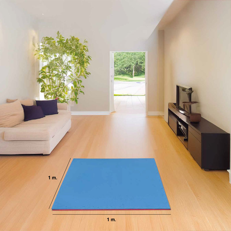 Tatami Puzzle 2,5cm 100x100cm - Surface antidérapante T, réversible Bleu/Rouge | Dimensions