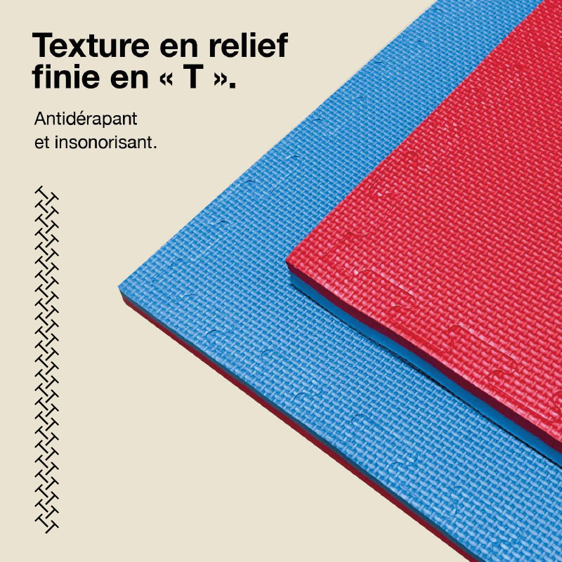 Tatami Puzzle 2,5cm 100x100cm - Surface antidérapante T, réversible Bleu/Rouge | Texture antidérapante
