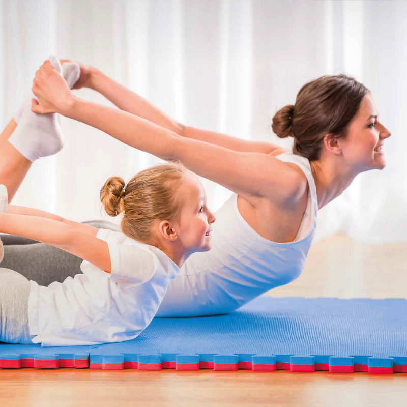 Tatami Puzzle 2,5cm 100x100cm - Surface antidérapante T, réversible Bleu/Rouge | Utilisations