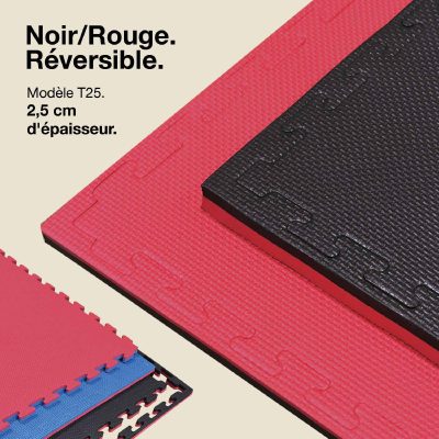 Tatami Puzzle 2,5cm 100x100cm - Surface antidérapante T, réversible Noir/Rouge | Couleur Réversible