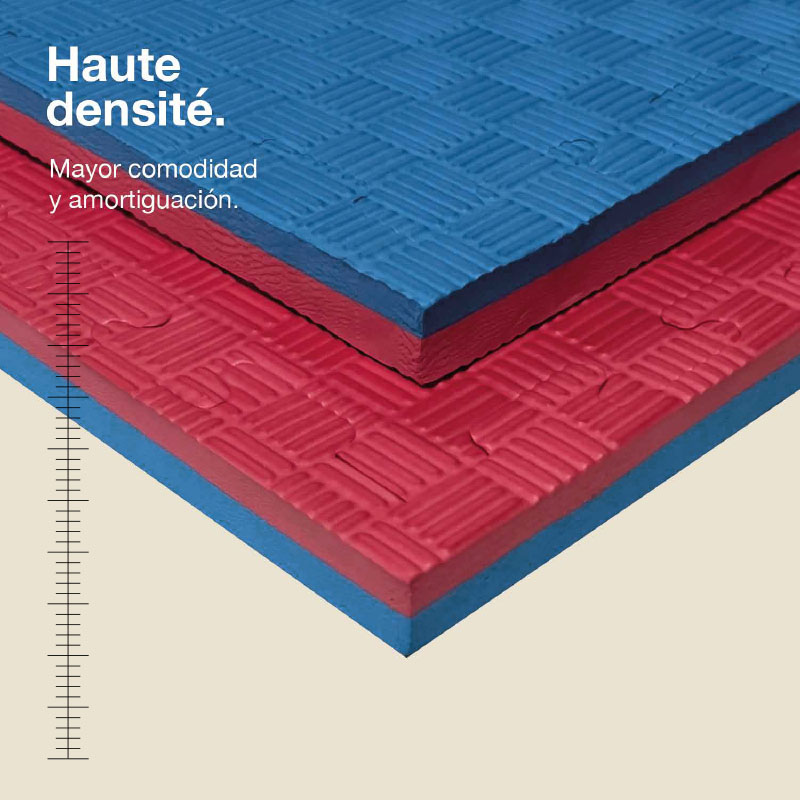 Tatami Puzzle 3cm 100x100cm - Superficie Antideslizante F, reversible Azul/Rojo | Alta Densidad