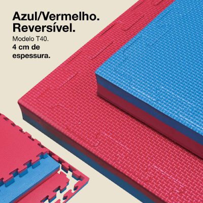 Puzzle Tatami 4cm 100x100cm - Superfície antiderrapante T, reversível Azul/Vermelho | Cor reversível