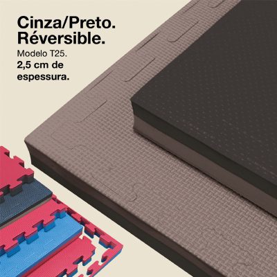 Puzzle Tatami 4cm 100x100cm - Superfície antiderrapante T, reversível Cinzento/Preto