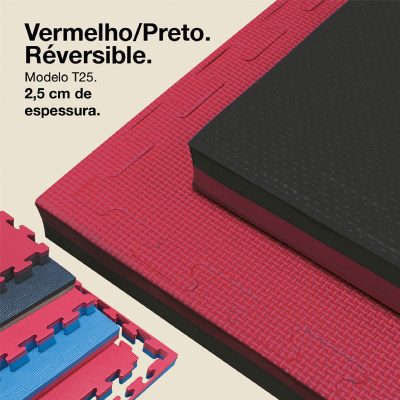 Puzzle Tatami 4cm 100x100cm - Superfície antiderrapante T, reversível Preto/Vermelho