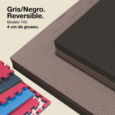 Tatami Puzzle 4cm 100x100cm - Superficie Antideslizante T, reversible Gris/Negro | Color Reversible