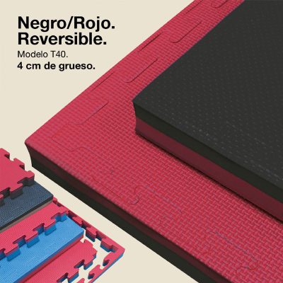 Tatami Puzzle 4cm 100x100cm - Superficie Antideslizante T, reversible Negro/Rojo | Color Reversible
