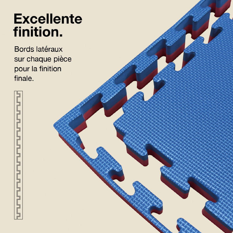 Tatami Puzzle 4cm 100x100cm - Surface antidérapante T, réversible Bleu/Rouge | Côtés droits