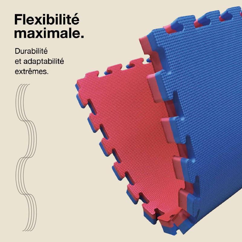 Tatami Puzzle 4cm 100x100cm - Surface antidérapante T, réversible Bleu/Rouge | Flexibilité maximale