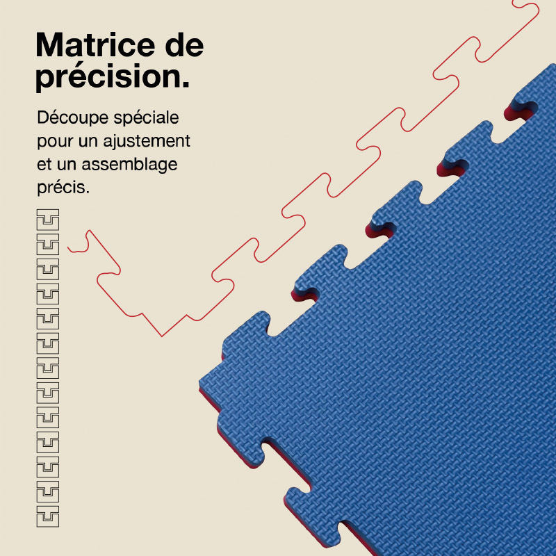 Tatami Puzzle 4cm 100x100cm - Surface antidérapante T, réversible bleu/rouge | Découpe de précision