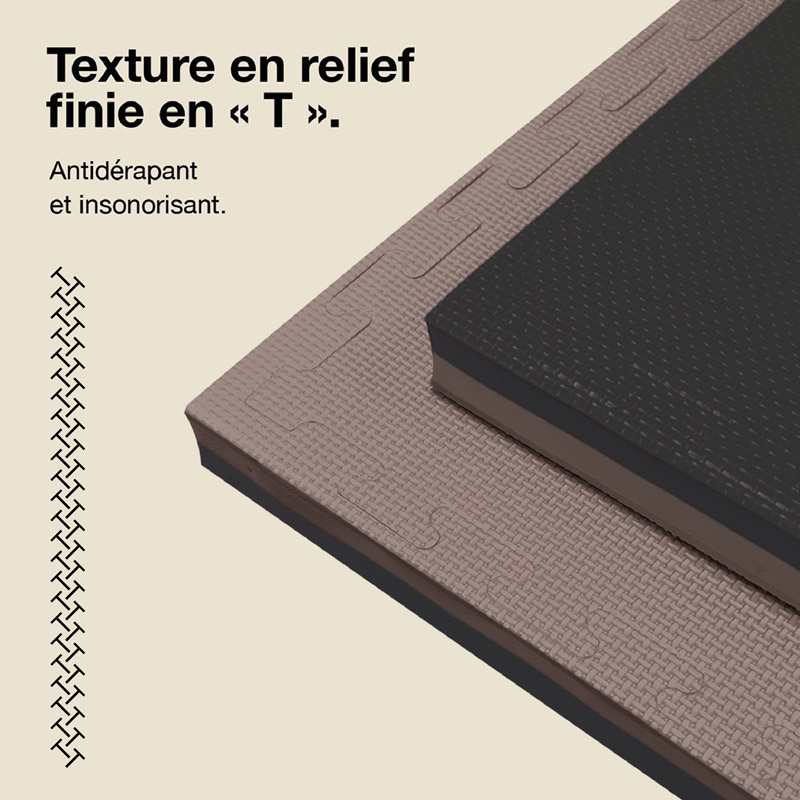 Tatami Puzzle 4cm 100x100cm - Superficie Antideslizante T, reversible Gris/Negro | Textura Antideslizante