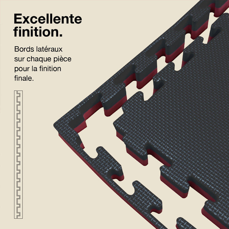 Tatami Puzzle 4cm 100x100cm - Superficie Antideslizante T, reversible Negro/Rojo | Bordes Laterales
