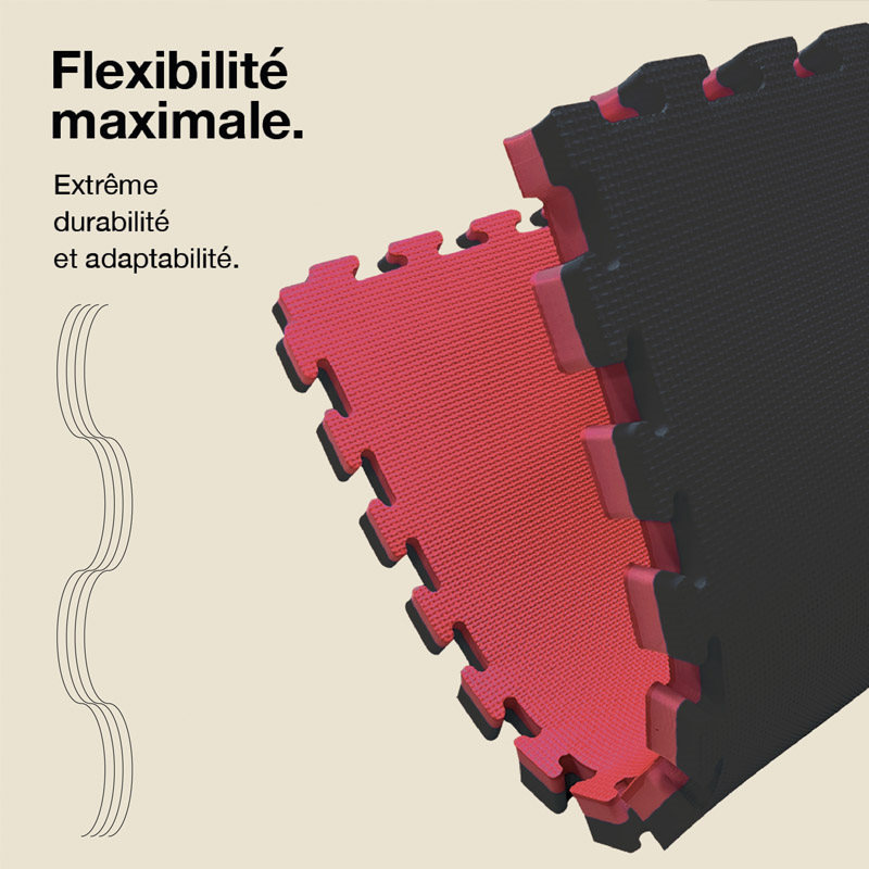 Tatami Puzzle 4cm 100x100cm - Superficie Antideslizante T, reversible Negro/Rojo | Máxima Flexibilidad