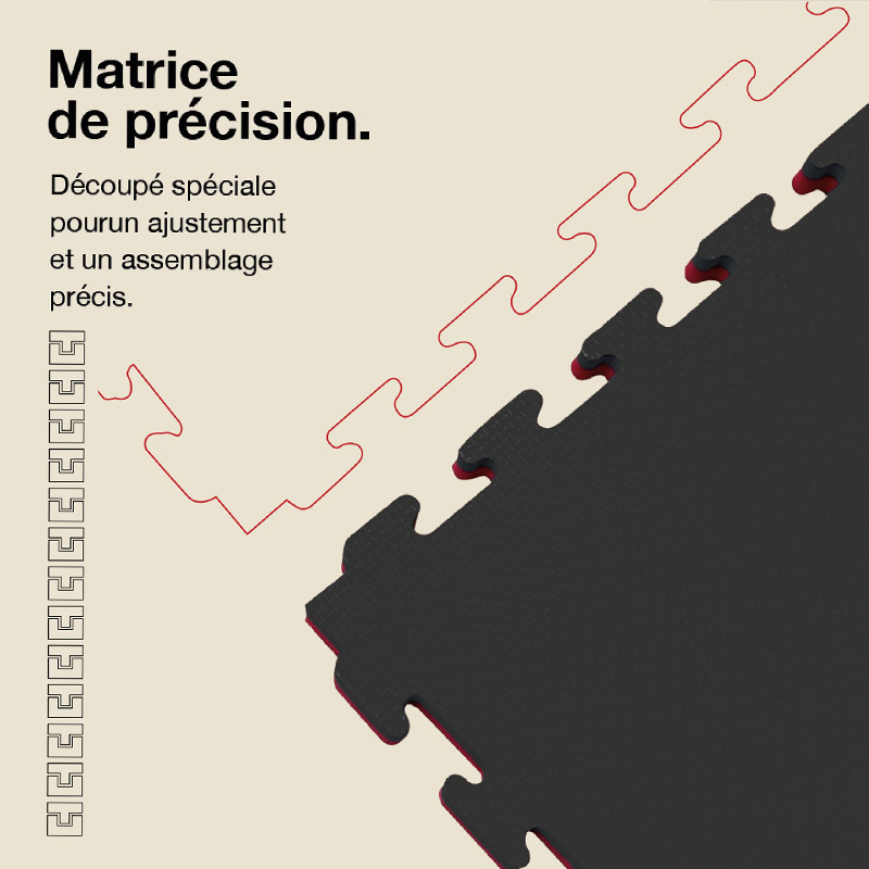 Tatami Puzzle 4cm 100x100cm - Superficie Antideslizante T, reversible Negro/Rojo | Troquel de Precisión