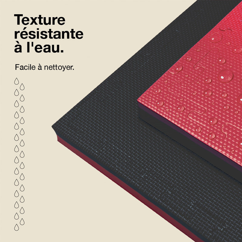 Tatami Puzzle 4cm 100x100cm - Superficie Antideslizante T, reversible Negro/Rojo | Bordes Laterales
