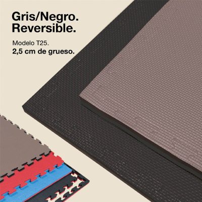 Tatami Puzzle 2,5cm 100x100cm - Anti-Slip Surface T, reversible Grey/Black | Reversible Color