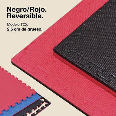 Tatami Puzzle 2,5cm 100x100cm - Anti-Slip Surface T, reversible Black/Red