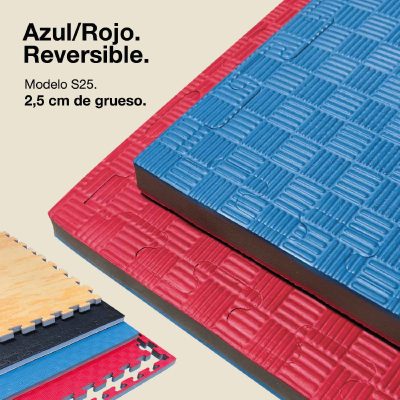 Tatami Puzzle 2,5cm 100x100cm Superior Density - Anti-slip Surface F, reversible Blue/Red