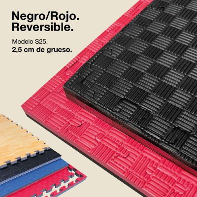 Tatami Puzzle 2,5cm 100x100cm Superior Density - Anti-Slip Surface F, reversible Black/Red