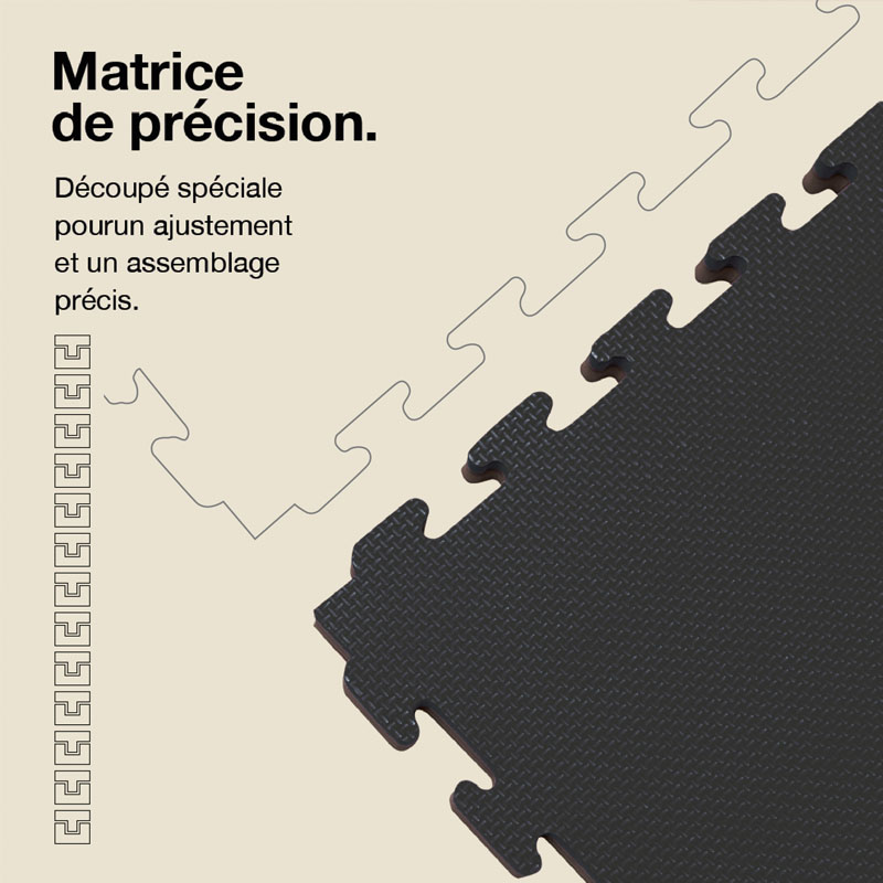 Tatami Puzzle 2,5cm 100x100cm - Surface antidérapante T, réversible Gris/Noir | Découpe de précision