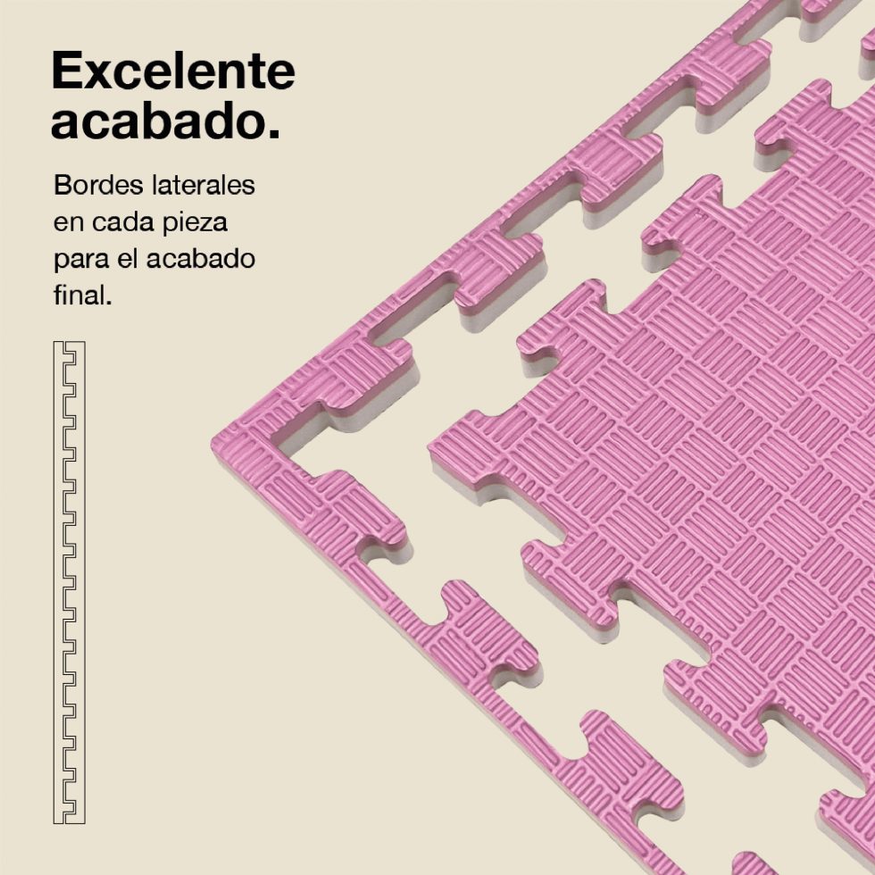 Tatami Puzzle 2cm 100x100cm - Surface antidérapante F, réversible rose/blanc | bords latéraux