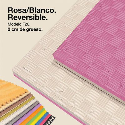Tatami Puzzle 2cm 100x100cm - Superficie Antideslizante F, reversible Rosa/Blanco | Color Reversible