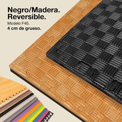 Tatami Puzzle 4cm 100x100cm - Non-slip surface F, reversible Wood/Black