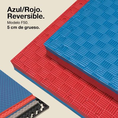Tatami Puzzle 5cm 100x100cm - Anti-Slip Surface F, reversible Blue/Red