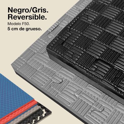 Tatami Puzzle 5cm 100x100cm - Anti-Slip Surface F, reversible Grey/Black
